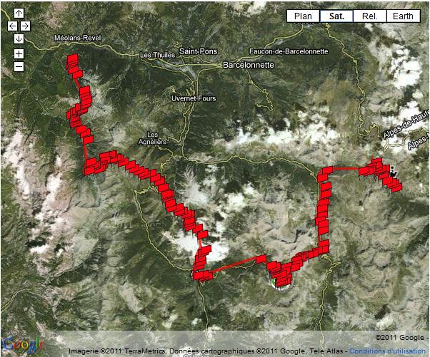 Tracé fait par la balise SPOT 2 Tracé par la balise SPOT 2