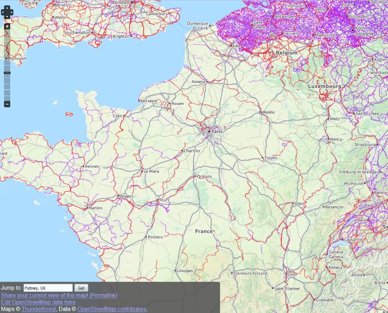 Opencyclemap, carte des pistes cyclables et autres parcours vélo